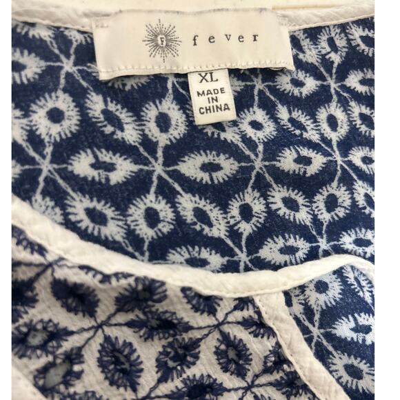 Fever Womens Boho Peasant Top XL Blue Embroidered Rayon Cottagecore Hippie Style - Picture 2 of 10